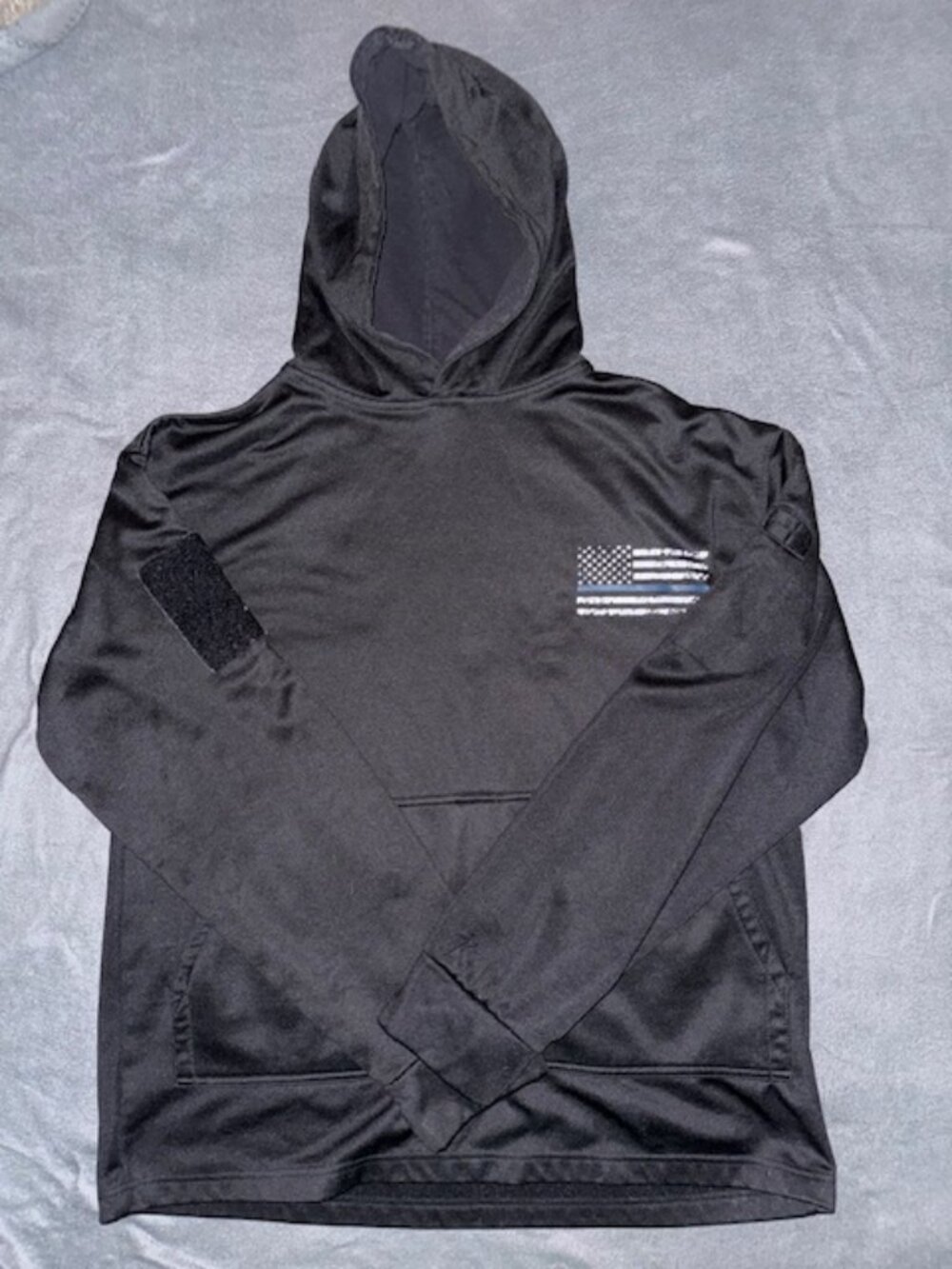 Rothco Mens Tactical Hoodie Black Thin Blue Line American Flag Large Zip Pocket